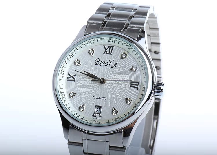 标卡 立体规则螺纹表盘男表 钢带防水日历自动机械表 男士 手表