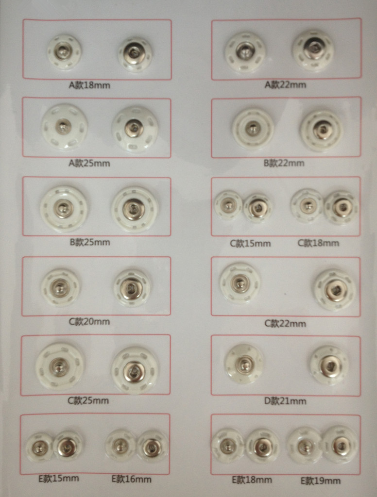 产品:烤漆按扣 --- 塑胶按扣 型号:按规格 标准:环保,欧美标准 塑胶