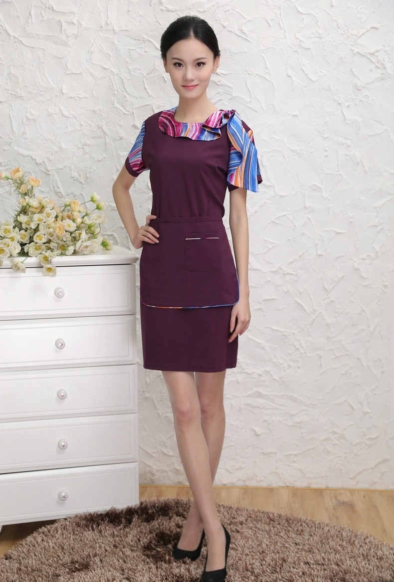 北京饭店女服务员制服 美容师连衣裙工作服 酒店美容服装夏装价格
