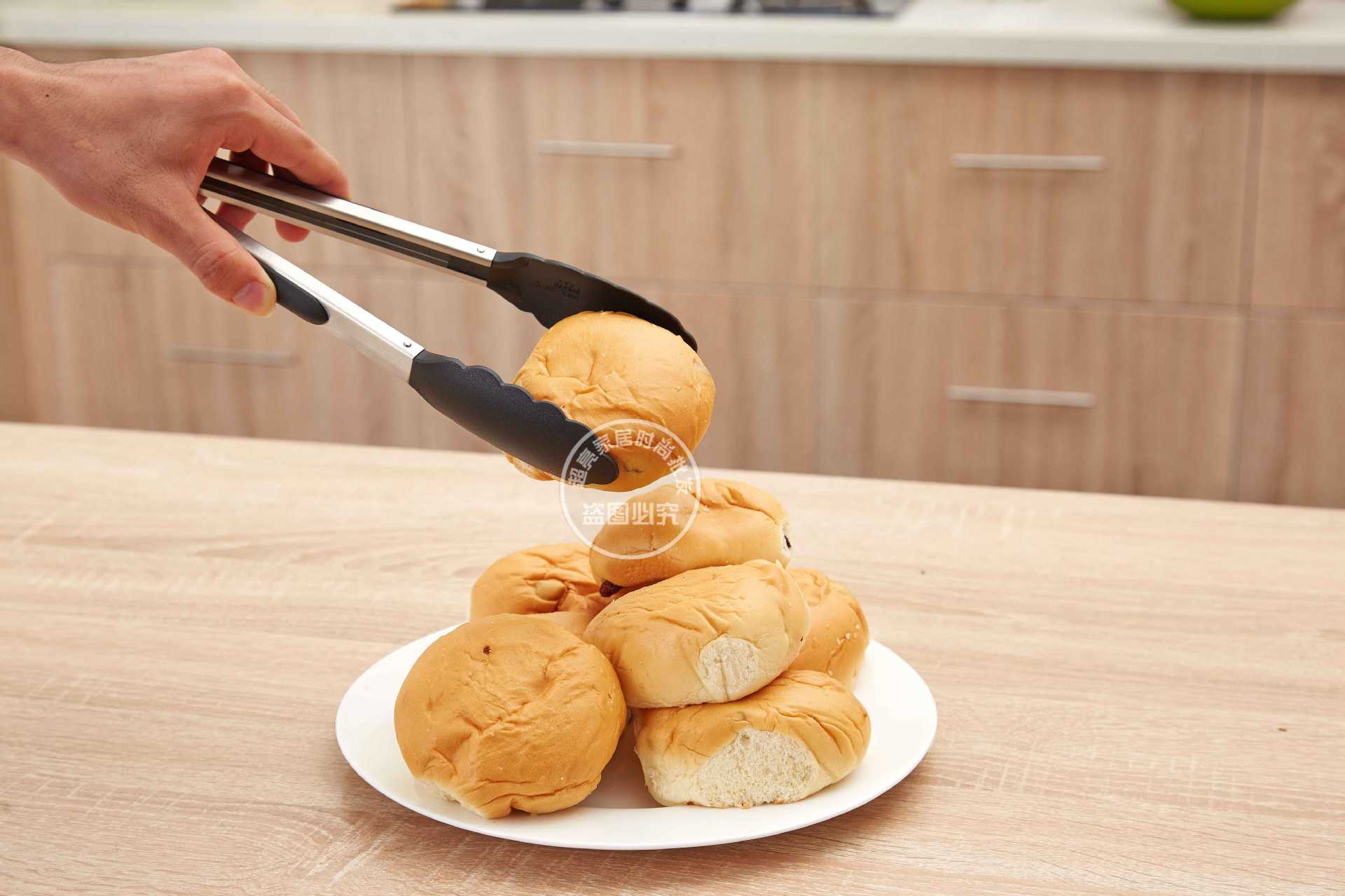 外贸304不锈钢食品夹尼龙面包夹子创意厨房小工具扣锁自助餐夹子