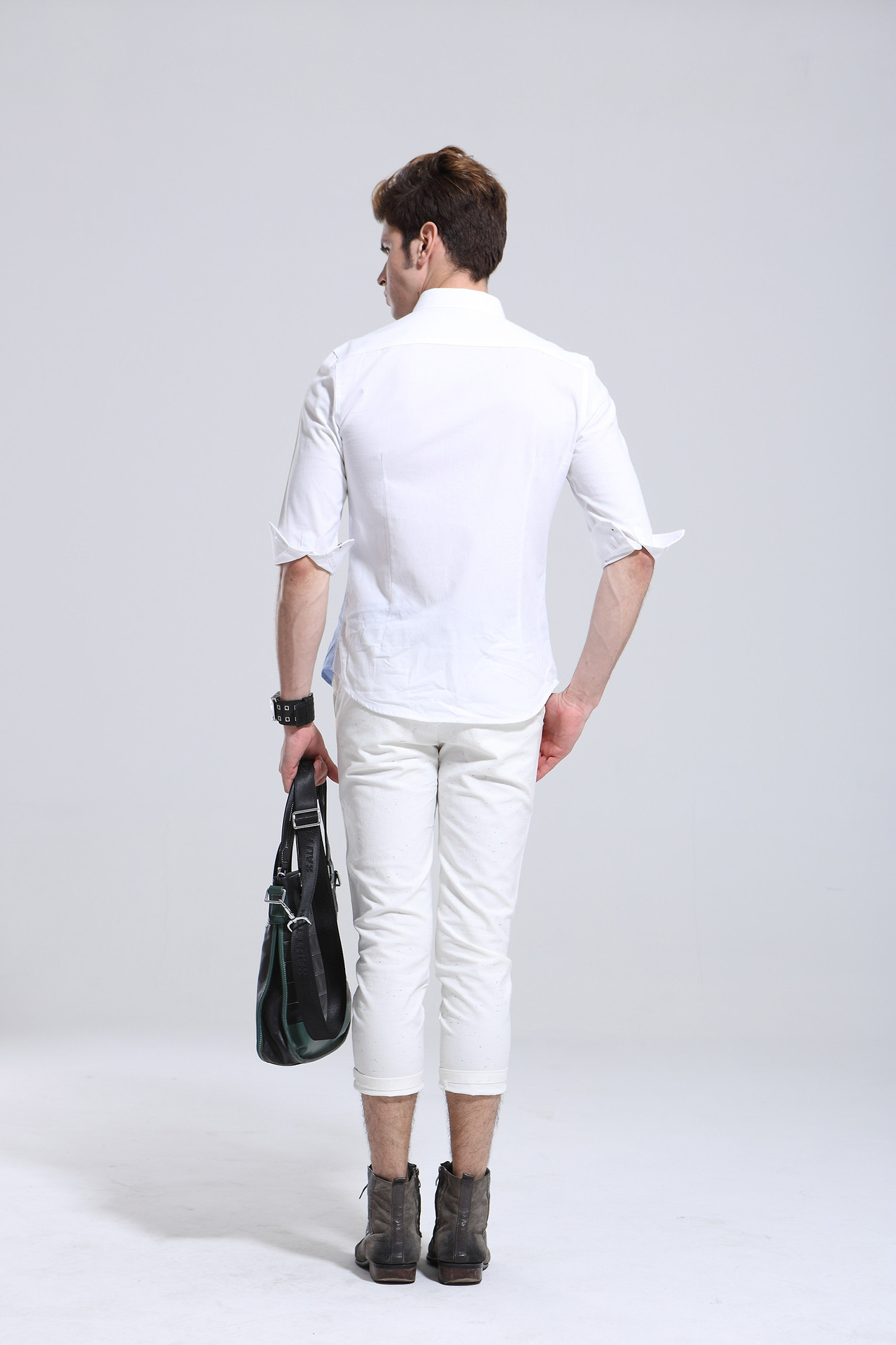 批发2015男士夏季拼接紧身衬衫韩版 范阳世家中学生寸衫潮男代发