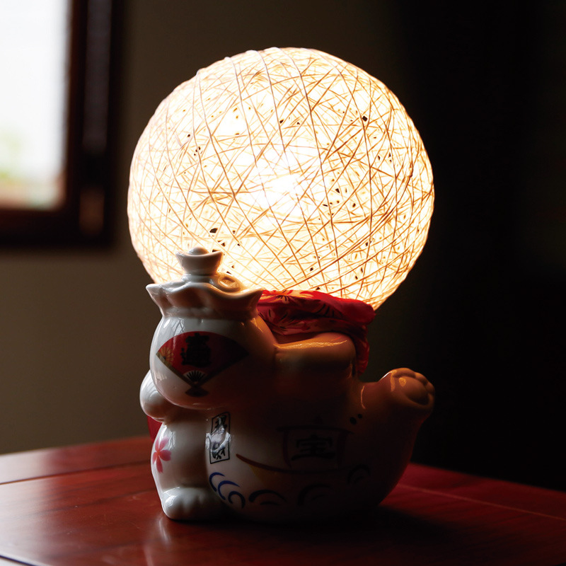 大头招财灯节日喜庆高档礼品灯 led客厅装饰陶瓷小夜灯工厂直销