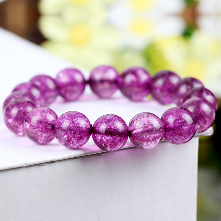 批发紫碧玺水晶手链紫色爆花时尚手串 原创手工饰品手饰一件代发