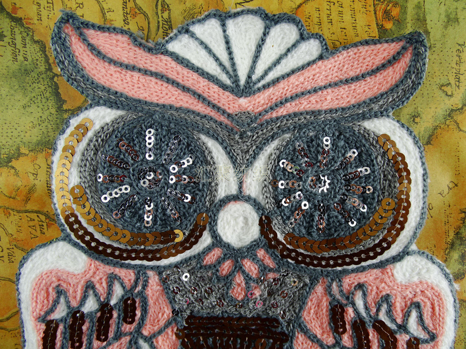 > 猫头鹰裁片绣花 贴布刺绣 链绣金片绣 裁片电脑绣花 绣花工艺:&nbsp