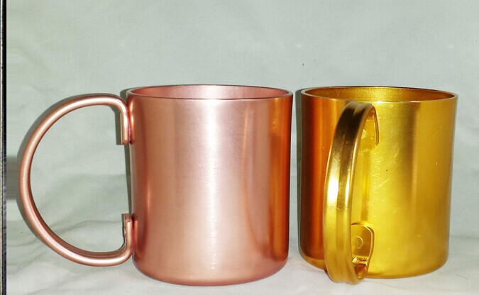 捷世通新款 氧化金色铝水杯 镀铜咖啡杯 不锈钢单层手柄纯铜杯子