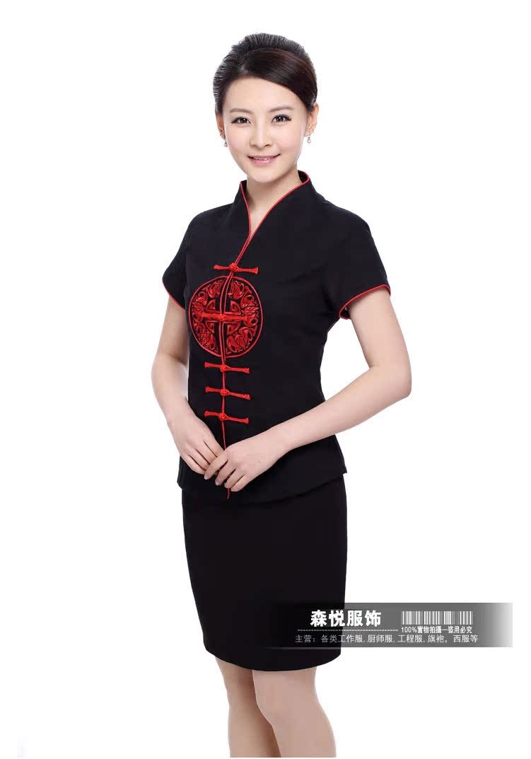 厂家批发 茶楼艺师制服餐厅饭店服务员唐装短袖 酒店工作服夏装女