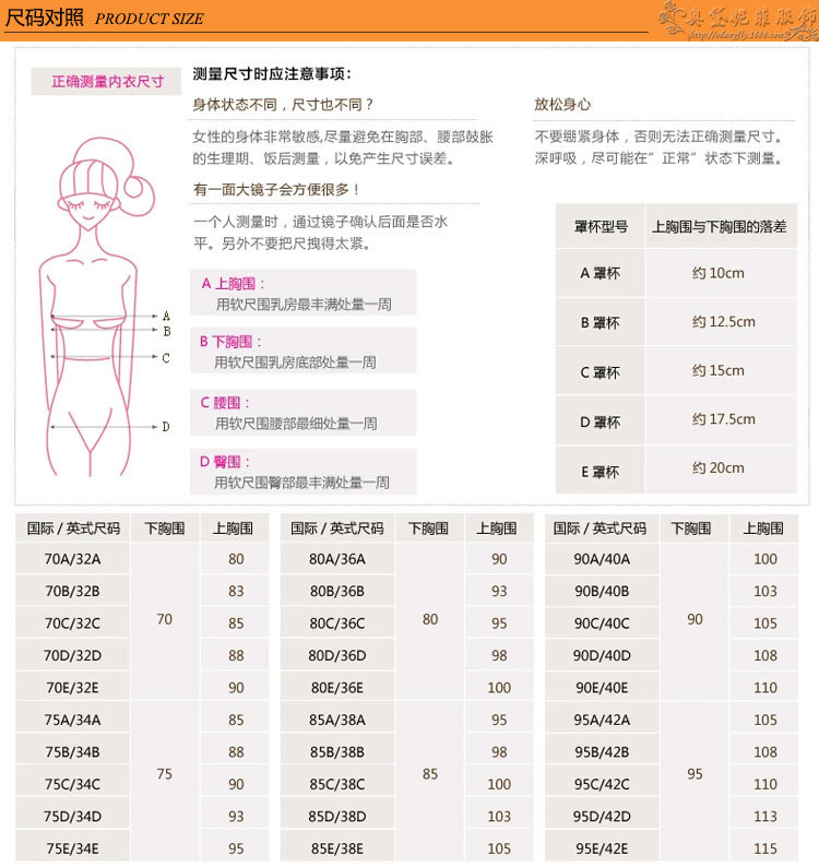 文胸尺码对照