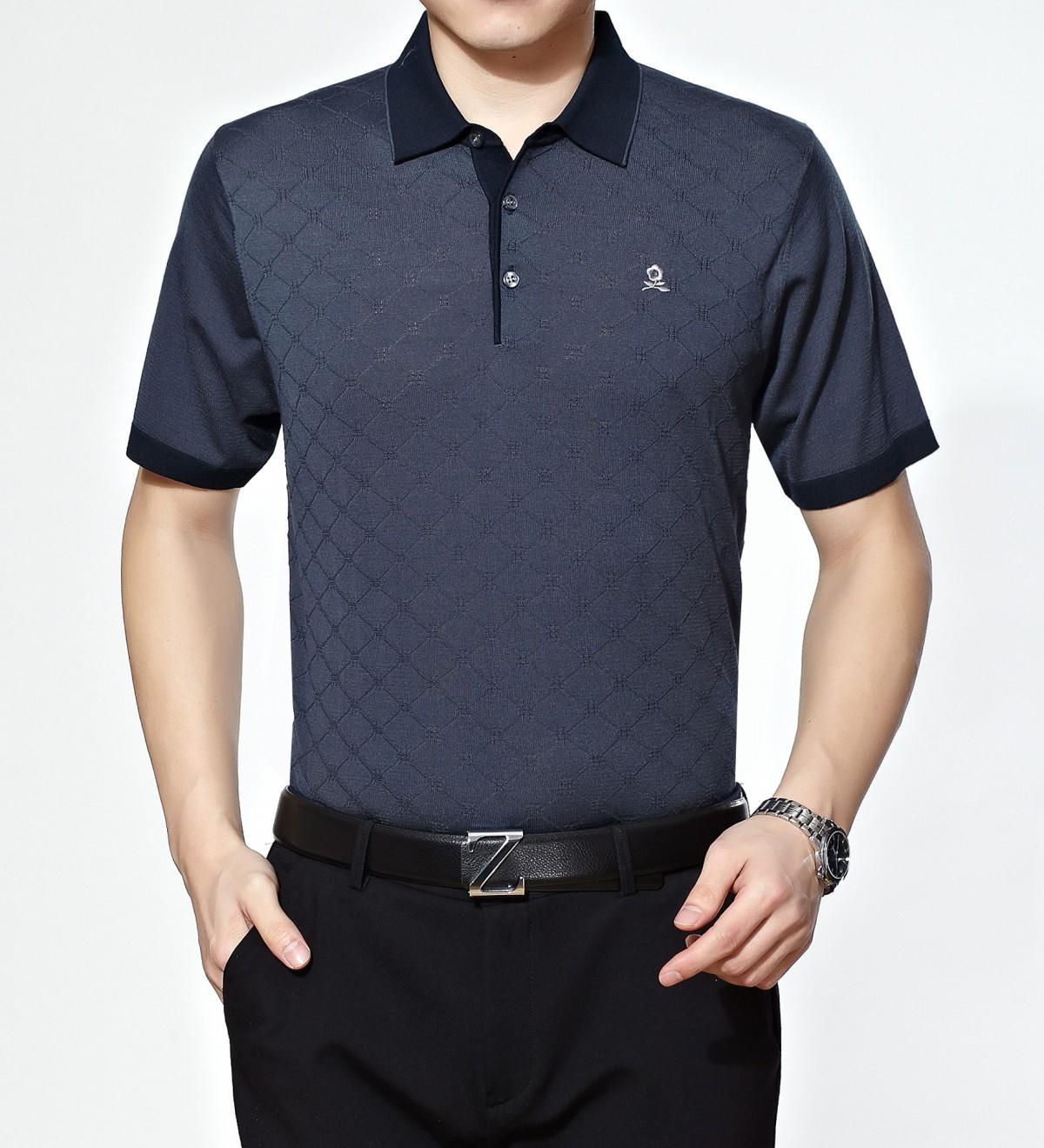 2015新款夏装正品梦特娇短袖t恤中老年休闲男士桑蚕丝爸爸装纯色