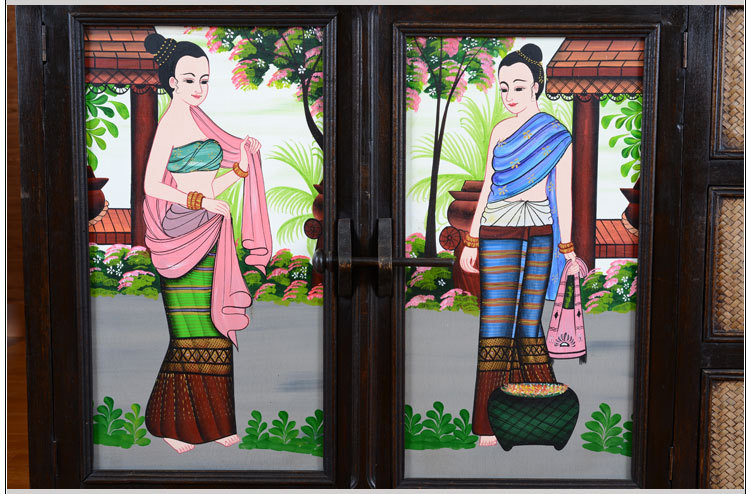 首页 编织 藤编 藤编画 >东南亚家具泰式门厅玄关柜 纯手工兰纳画木雕