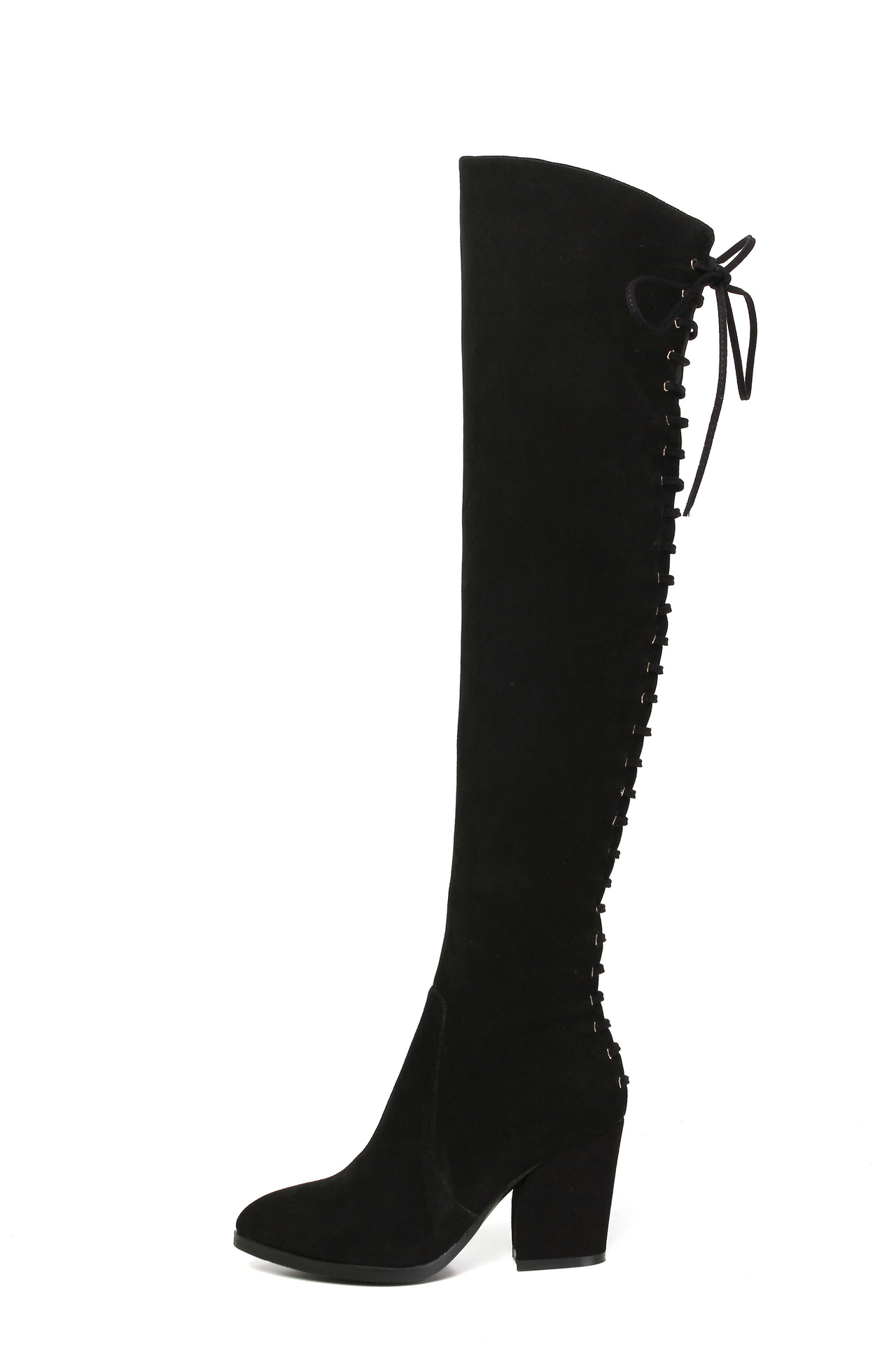 2015秋冬新款粗跟真皮绑带过膝长靴子欧美潮女鞋批发微信货源代理