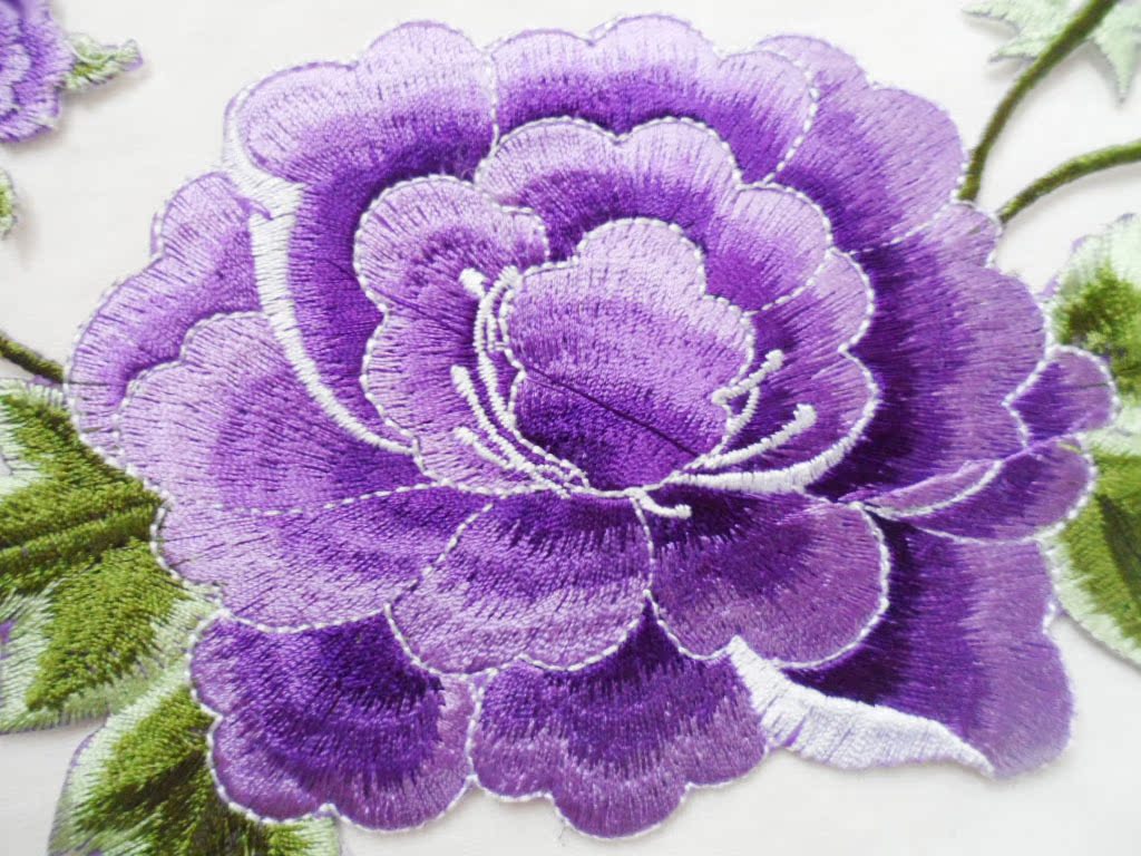 diy电脑刺绣辅料 大号刺绣牡丹领花 外贸原单布贴 礼服花贴 烫熨