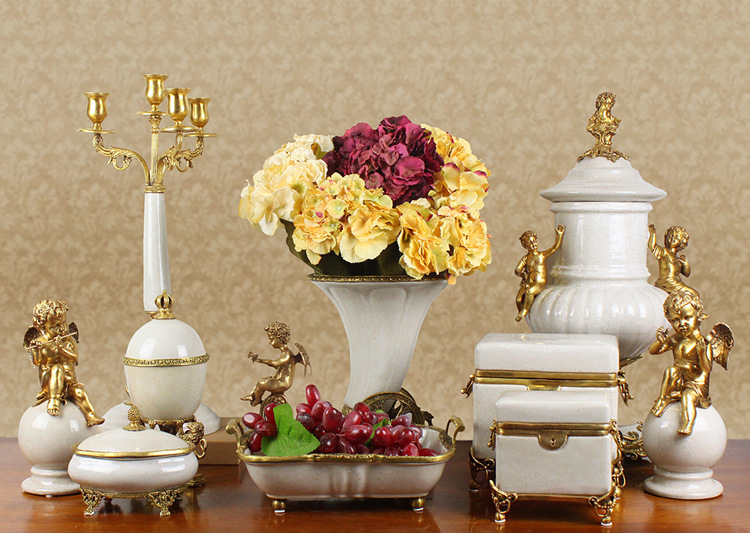 邸高家居 铜配瓷摆件 天使花插 家具饰品 法式饰品 别墅摆件
