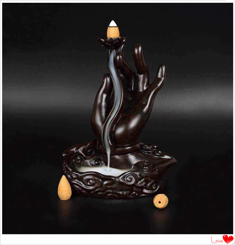 厂家直销黑檀木雕摆件佛手倒流香香炉木质工艺品家居摆设