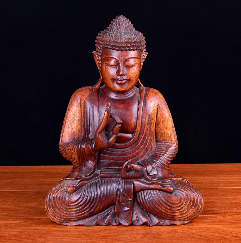 帮每人 泰国进口木质工艺品木雕菩萨摆件 可桌面供奉禅意坐姿佛像