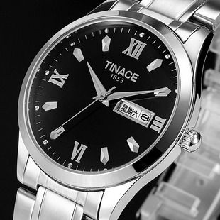 正品tinace手表男士双日历时尚防水复古学生表钢带表礼品一件代发