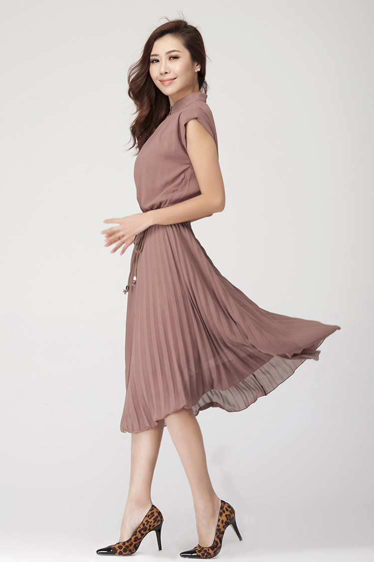 厂家批发纯色女装简约大气时尚品牌长裙锦纶单件套连衣裙