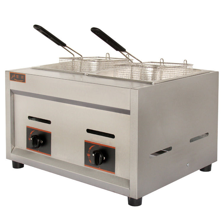 正品锦邦商用燃气双缸炸炉台式油炸锅炸薯条机