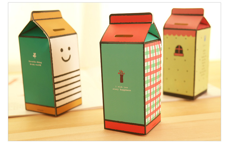 c002 diy创意卡纸 牛奶盒硬币储蓄罐