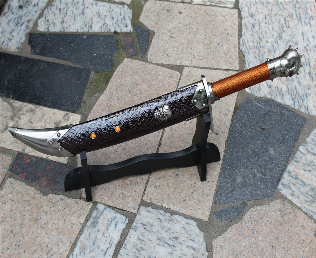 厂家直销龙泉宝刀 蒙古弯刀 高档暗红纯钢骷髅刀 送礼佳品 未开刃