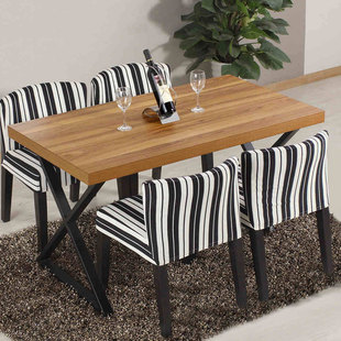 艾尚 现代简约餐桌吃饭桌子 钢架快餐桌椅胡桃木色餐台 来图定做