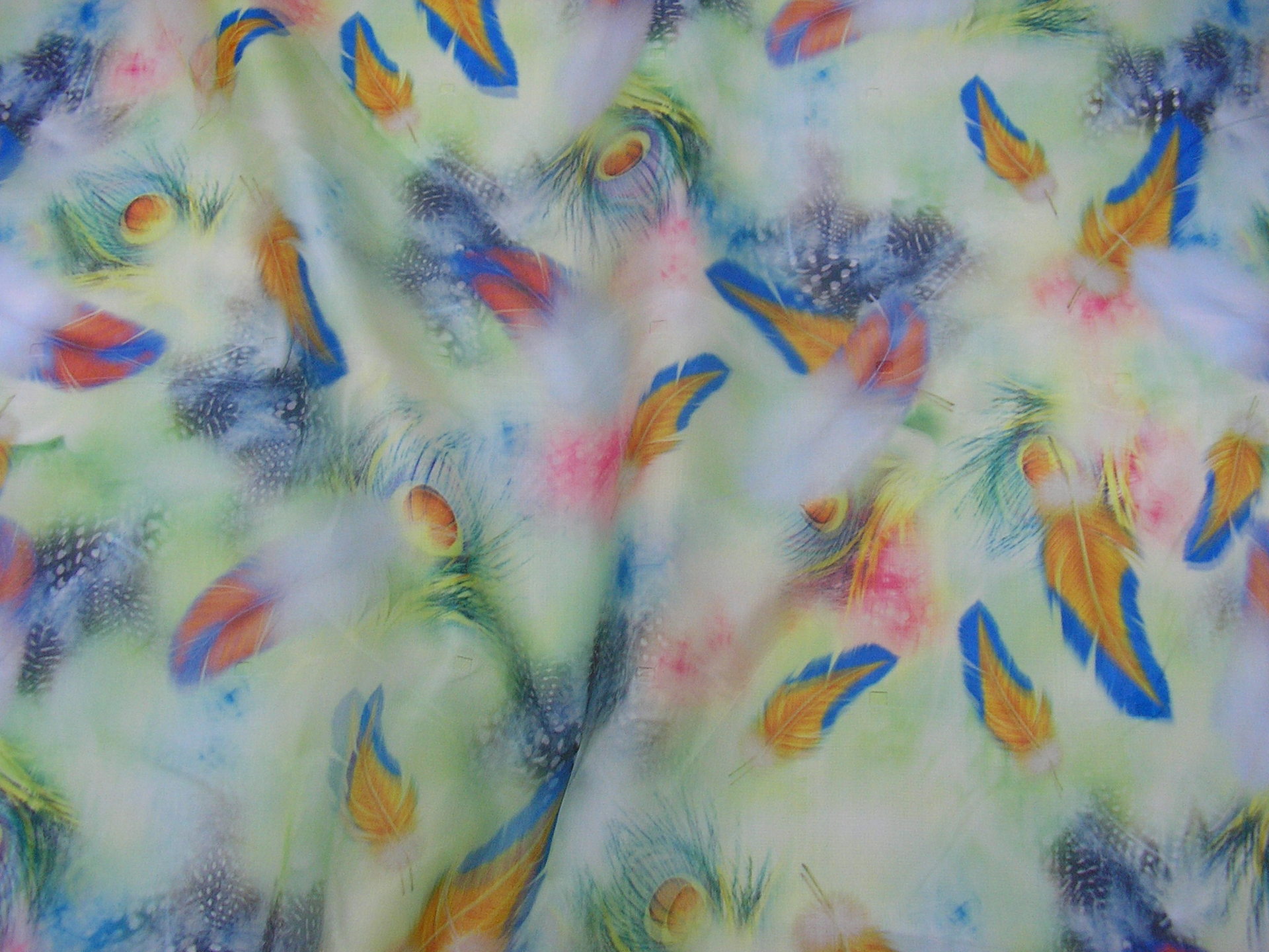 供应2015年新款3d欧根纱印花 羽毛图案3d双层立体欧根纱印花