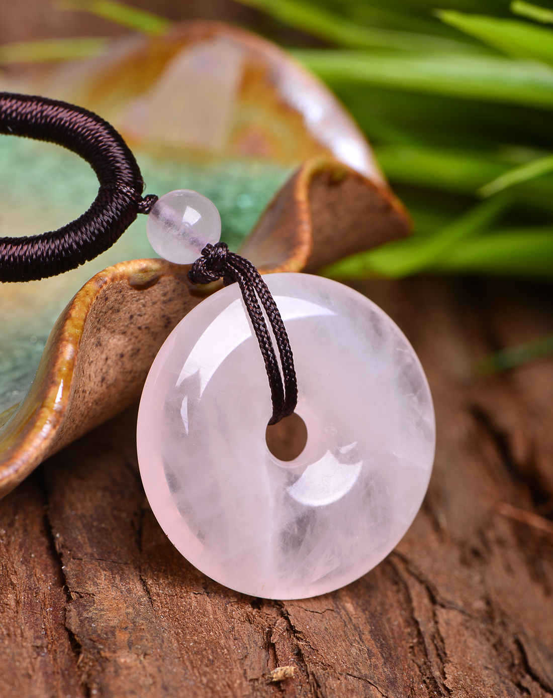 马达加斯加粉晶吊坠 天然粉水晶平安扣项链女饰品 桃花运姻缘石