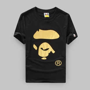 日系潮牌bape猿人头烫金图案 2015年ape夏装男士纯棉短袖t恤衫