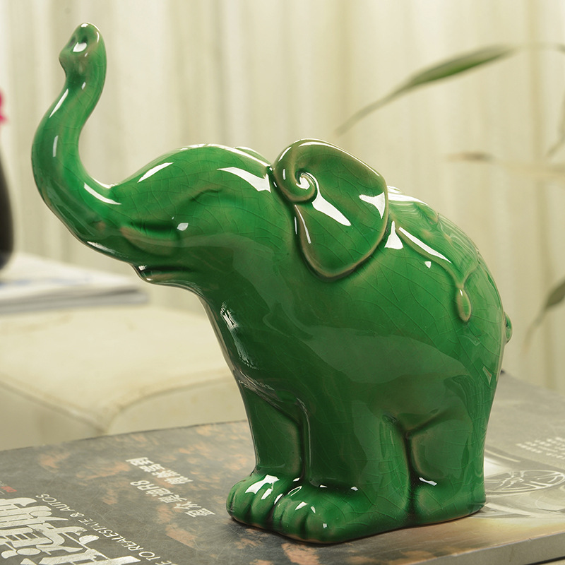 创意家居动物摆件 现代艺术装饰大象一家子 蓝绿两色可选 a-35