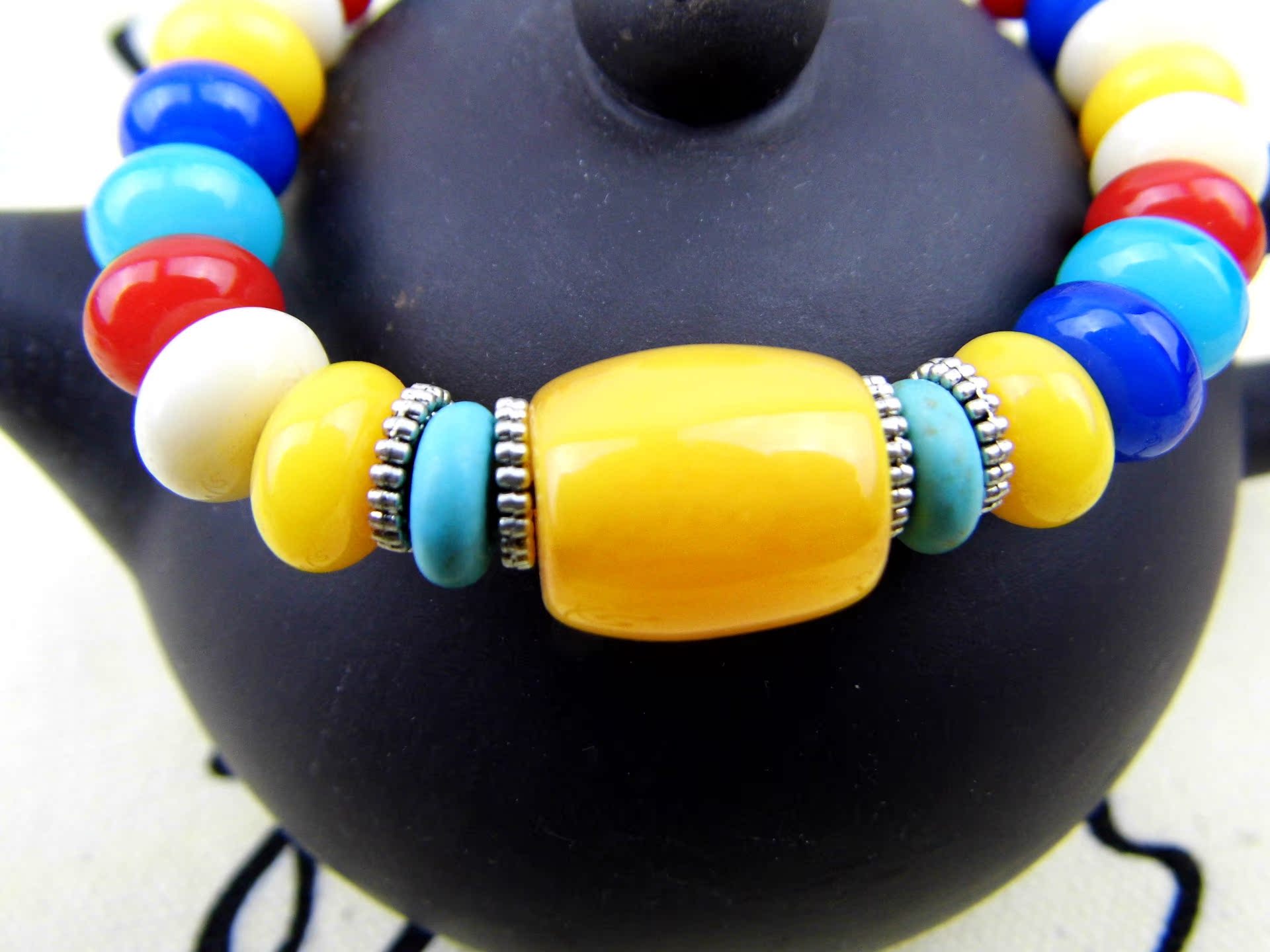 民族风纯天然手链 彩色蜜蜡手串批发 义乌饰品批发