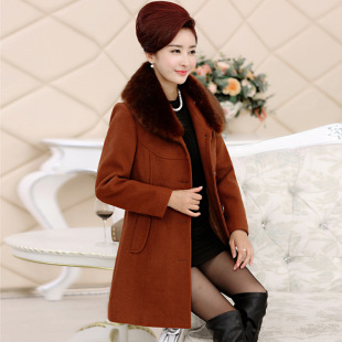 中老年女装冬装羊绒大衣女2015新款狐狸毛领妈妈装毛呢外套女短款