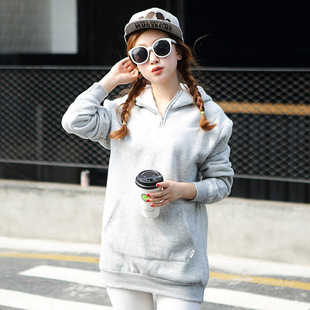 2015新款秋季女式卫衣韩版女装中长款连帽抓绒卫衣绒衫一件代发