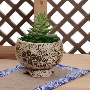 厂家直销 陶瓷花盆 中温瓷幸运四叶草图案陶瓷花盆 家居多肉花盆