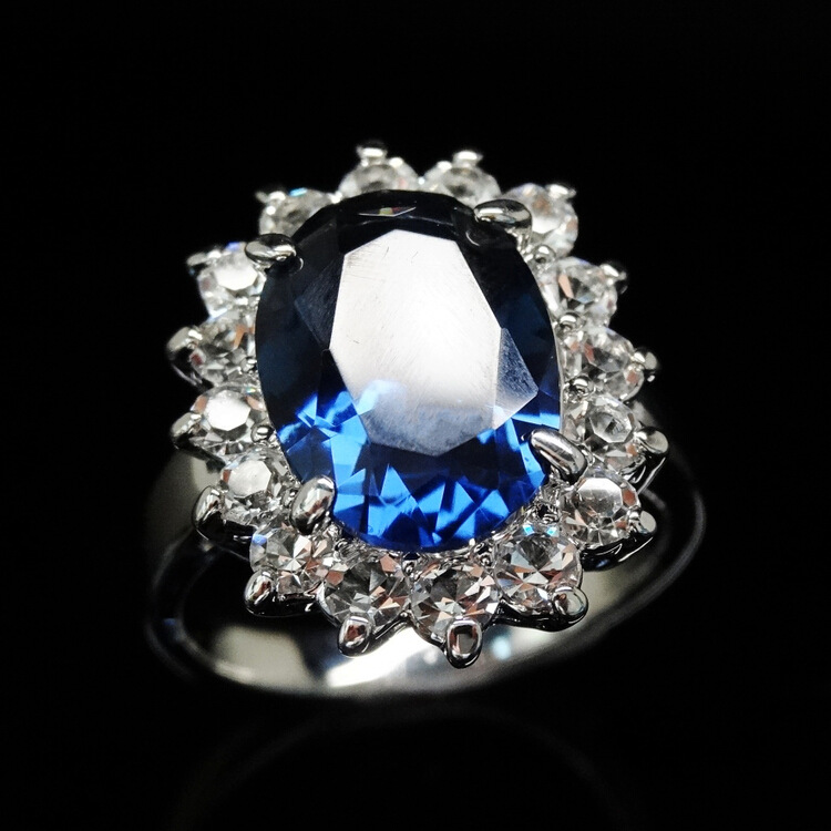 aa5148经典戴安娜蓝宝石水晶戒指英国凯特王妃订婚戒指厂家批发