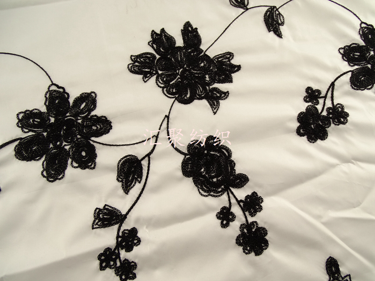 满版链绣加工 单色链绣 链目绣加工 乱麻雪纺链绣花型