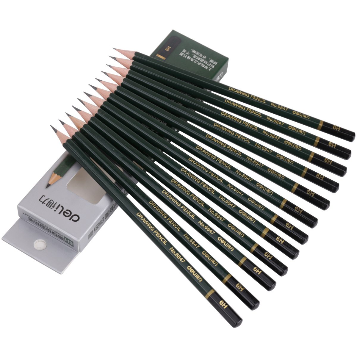 得力6847-6h素描铅笔 工程图纸设计绘画铅笔 美术绘画高硬度铅笔