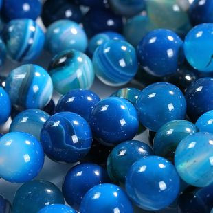 蓝色条纹玛瑙 天然缠丝玛瑙 品质可鉴定 蓝色条纹玛瑙圆珠