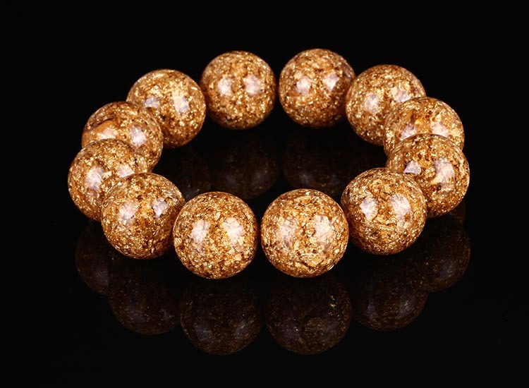 原创台湾天然金箔单圈佛珠手串20mm千足金圆珠辟邪化煞保平安念珠