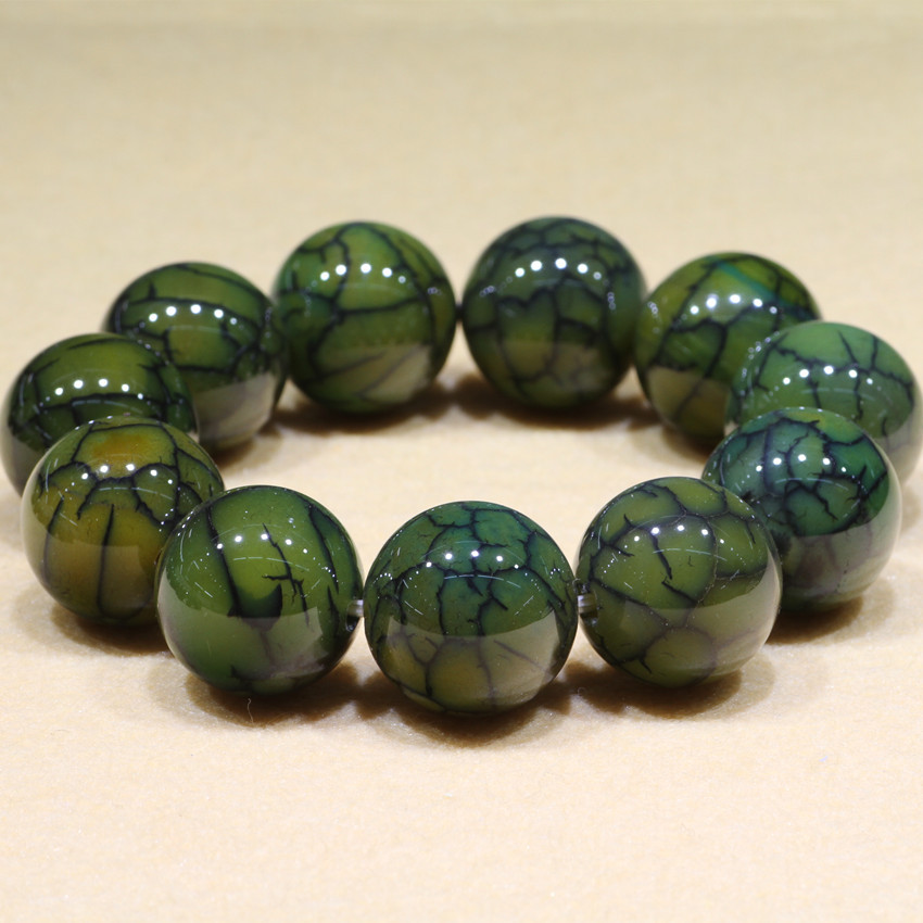 低价批发时尚 经典 绿龙纹 20毫米 玛瑙 圆珠 佛珠 手链