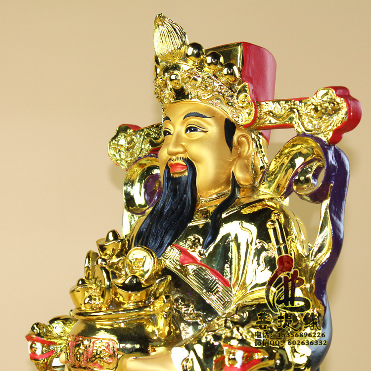 厂家批发树脂佛像观音佛像陶瓷泰国木雕铜聚宝盆财神爷招财48cm