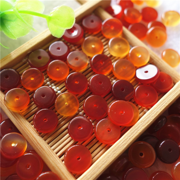 巴西天然红玛瑙圆片半成品diy手工饰品配件10mm厚3mm