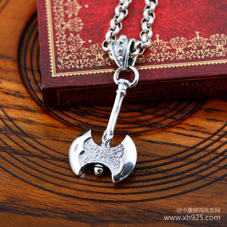 上海小黑银饰 925纯银饰品 时尚 骷髅头 开天斧头 男款吊坠048404w