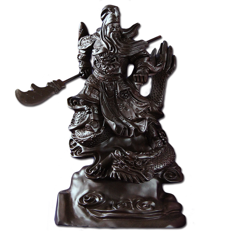 盛伟工艺 正品黑檀木 大号大刀腾龙武圣关二爷像 关公 关云长摆件