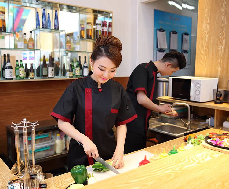 厂家批发定做 酒店厨师服短袖 夏季男女厨房饭店西餐厅后厨工作服