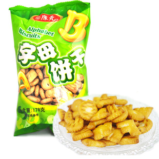 休闲食品批发康元小熊 字母 小鱼饼干178g包装儿童益智零食热卖
