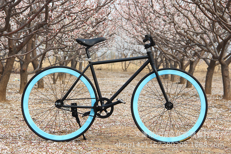 韩版彩色高配26寸40刀死飞自行车整车竞速场地车固齿改活飞学生车