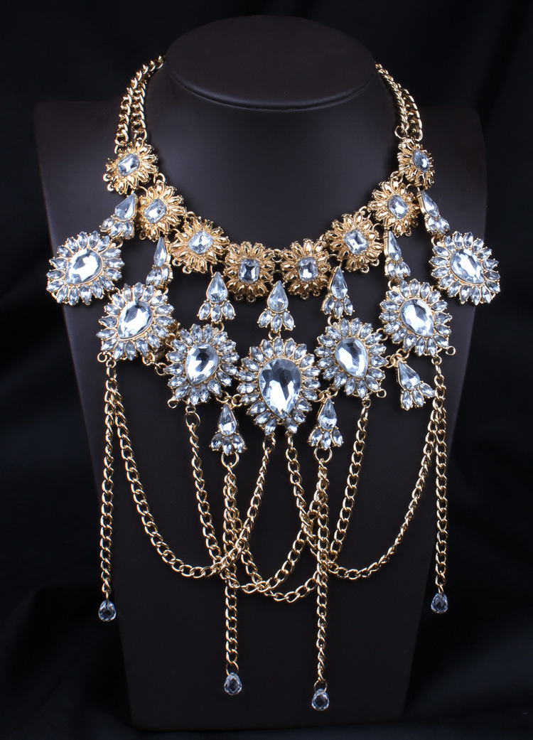 秋冬新款 欧美大牌夸张高端铁索链条闪钻party项链 个性朋克项饰