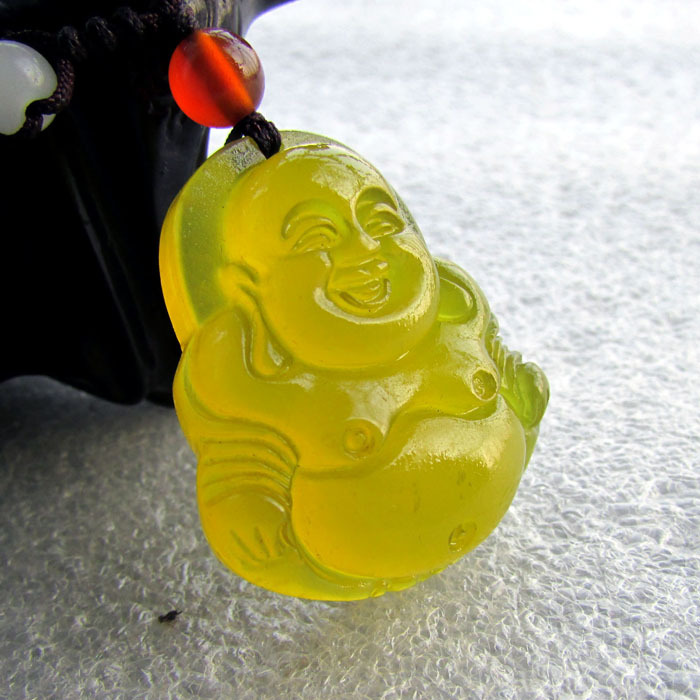 黄岫玉弥勒玉佛公吊坠挂件纯天然冰种女款黄金玉笑佛挂件