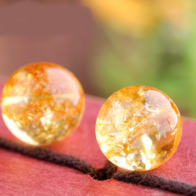 天然黄爆花水晶 黄水晶散珠 diy配件圆珠 隔珠 黄爆花晶散珠