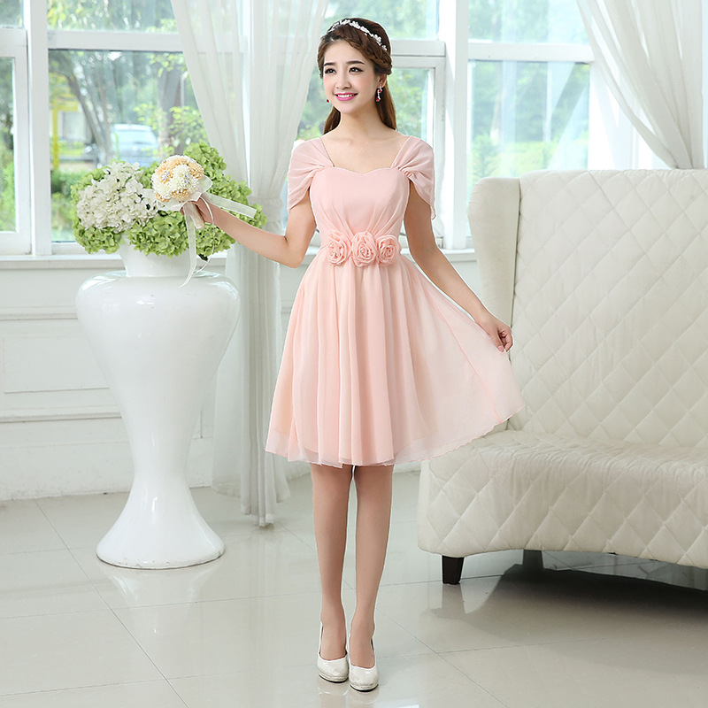 广东深圳2015伴娘团双肩姐妹裙短款伴娘服单肩新娘小礼服敬酒服春价格