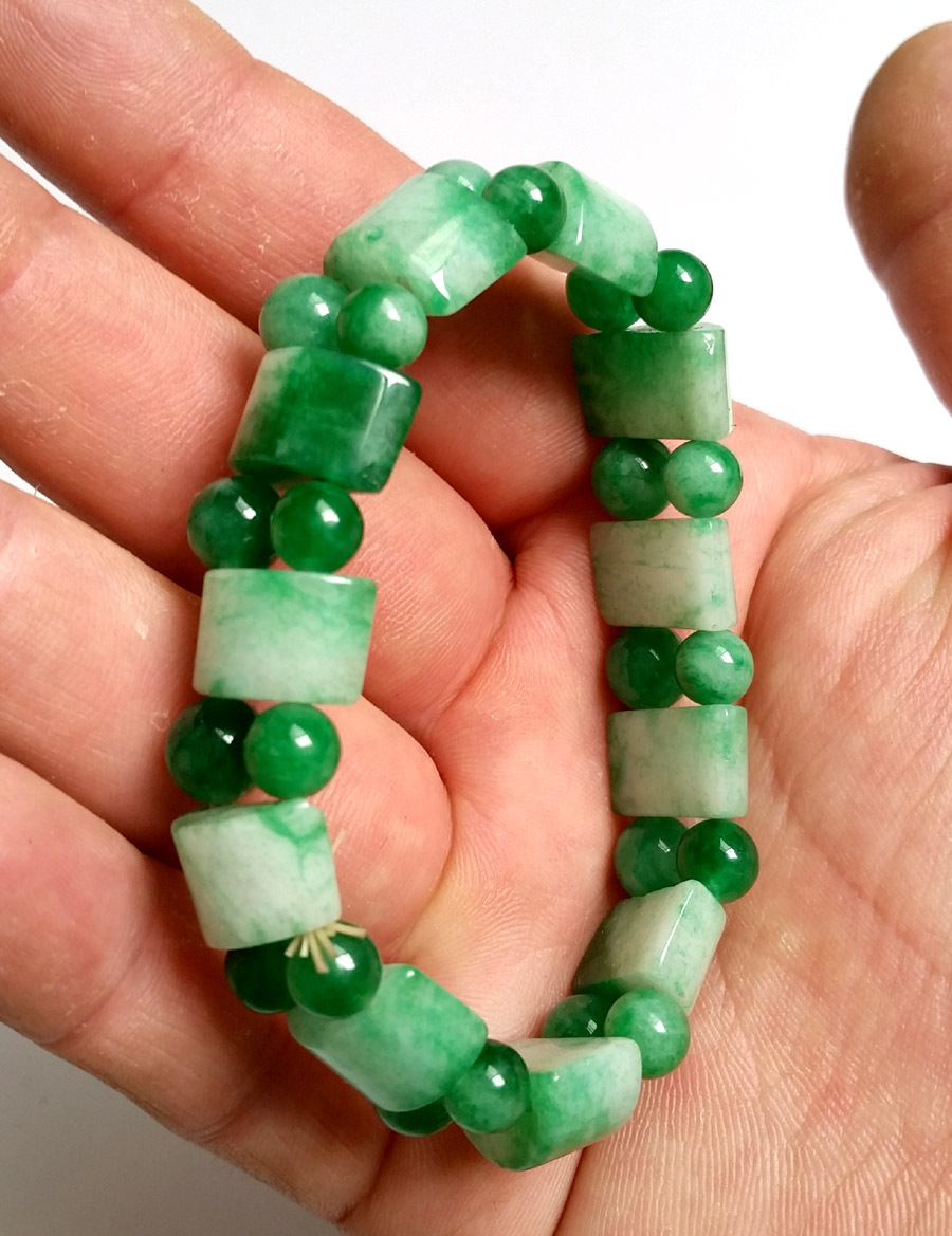 正品纯天然祖母绿节节高翡翠手排 男女款干青铁龙生满绿diy玉手链